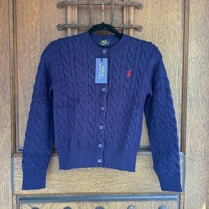 Polo by Ralph Lauren Navy Long Sleeves Cable Knit Button-Up Cardigan.Size  M